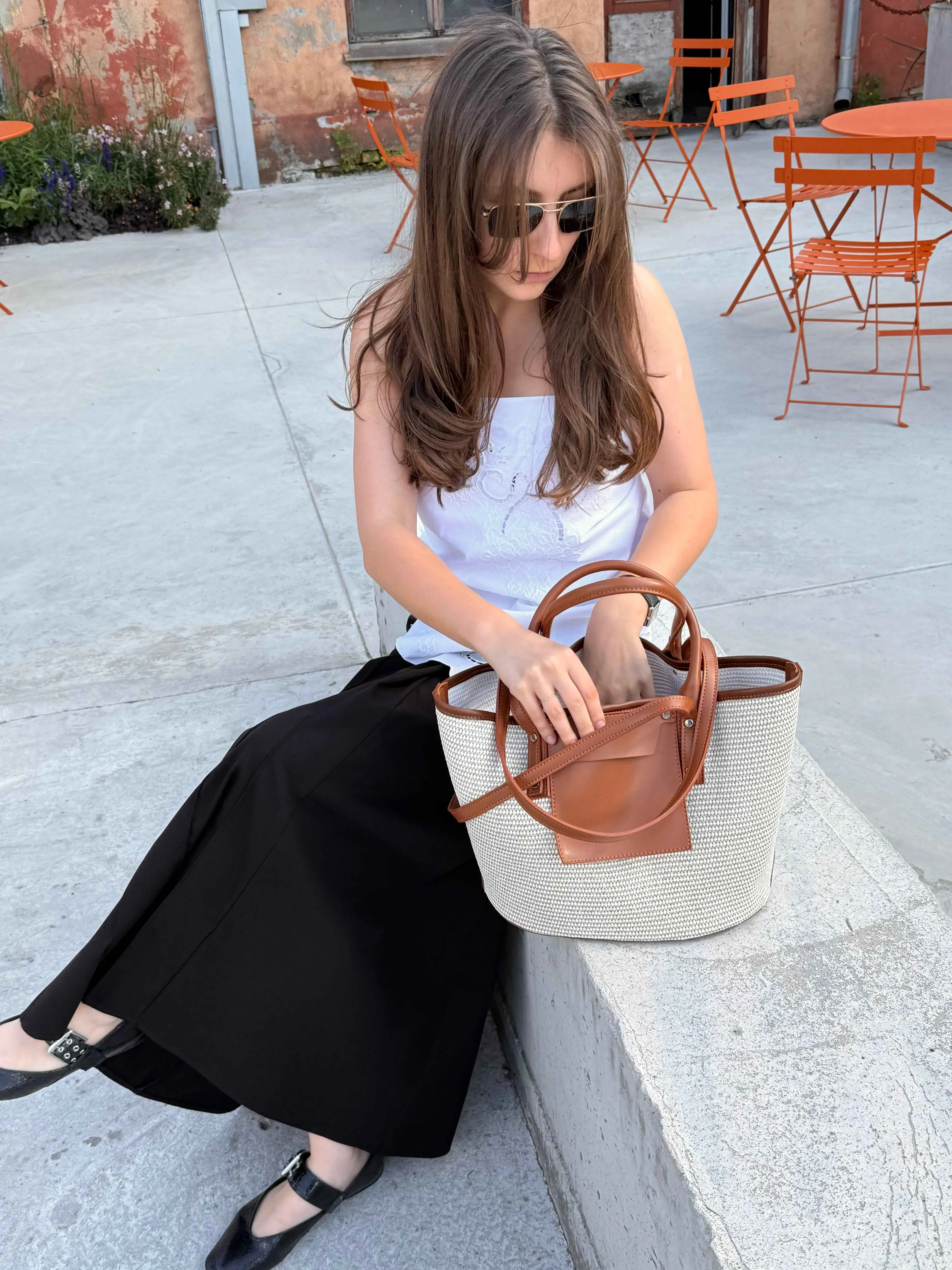 STRAW BAG BROWN
